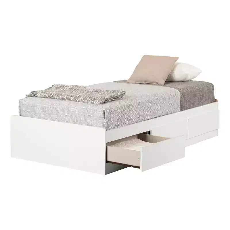 Munich Mates Kids' Bed with 3 Drawers Pure White - South Shore: Modern Twin Platform, Matte Finish, MDF Frame