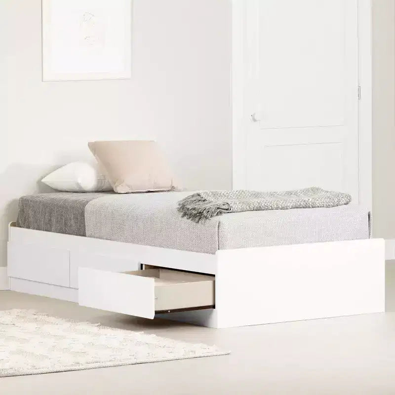 Munich Mates Kids' Bed with 3 Drawers Pure White - South Shore: Modern Twin Platform, Matte Finish, MDF Frame