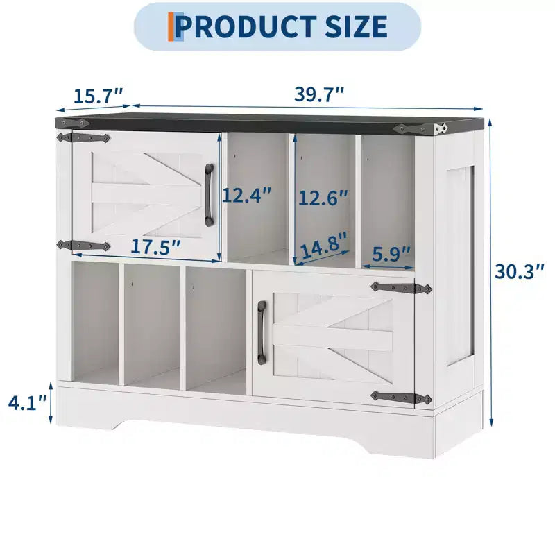 39 Vinyl Record Storage Cabinet with Barn Doors, Mid-Century Modern Turntable Stand with Storage Shelf, Farmhouse Style Media Console