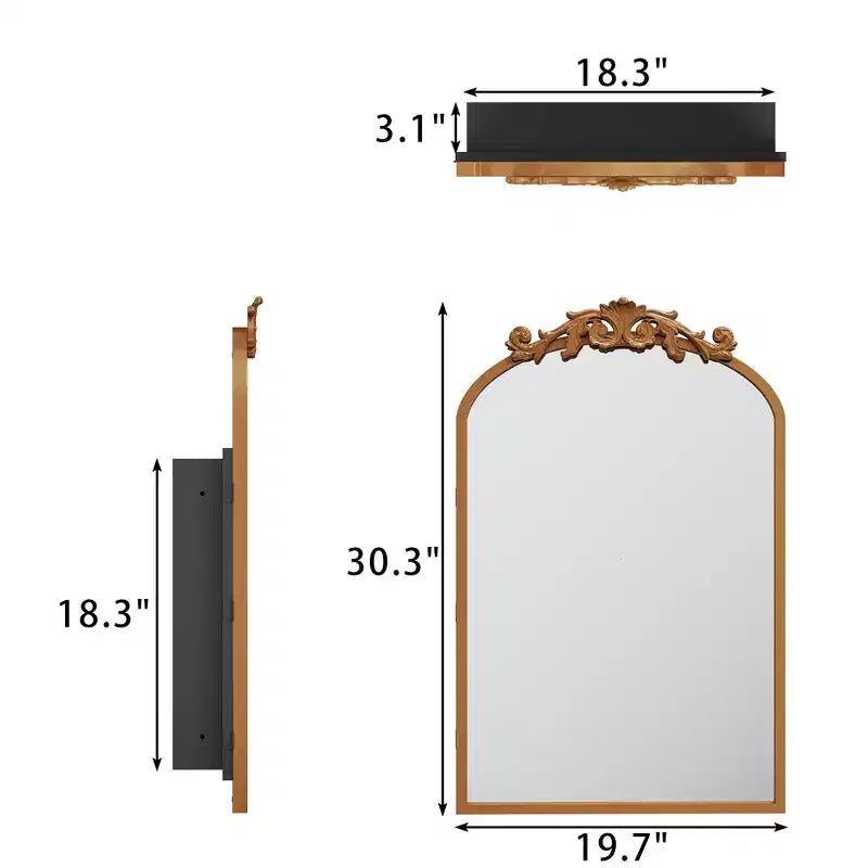 20x30 Inch Carved Black Arched Medicine Cabinet with Mirror Recessed or Surface Mount Sturdy Vintage Metal Frame