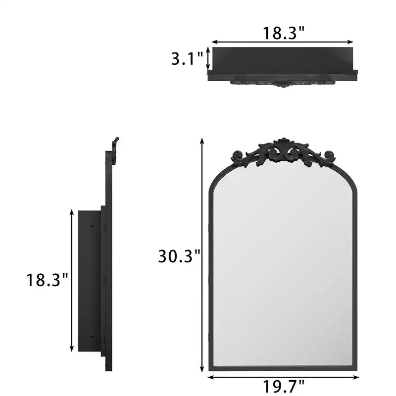 20x30 Inch Carved Black Arched Medicine Cabinet with Mirror Recessed or Surface Mount Sturdy Vintage Metal Frame