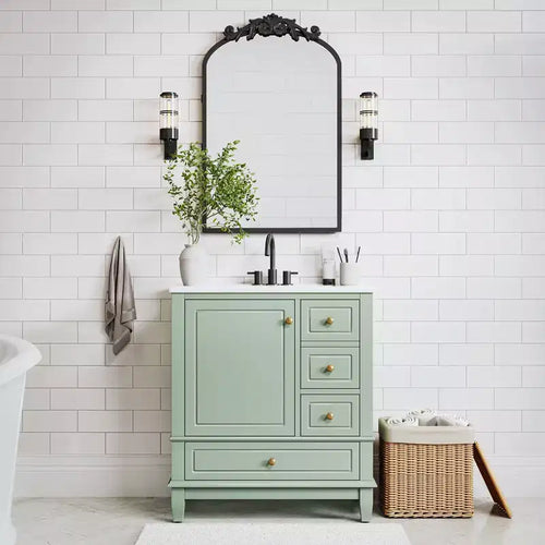 20x30 Inch Carved Black Arched Medicine Cabinet with Mirror Recessed or Surface Mount Sturdy Vintage Metal Frame