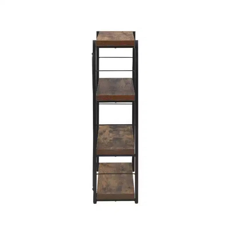Royal Hampton 4 Tiered Metal Framed Wooden Bookshelf, Weathered Oak Brown and Black