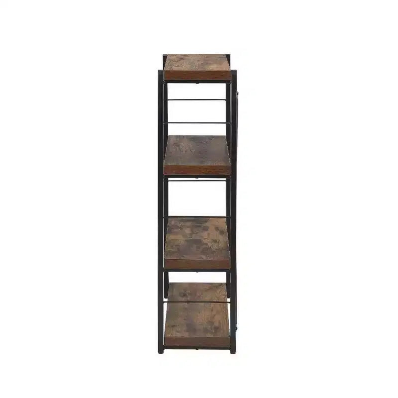 Royal Hampton 4 Tiered Metal Framed Wooden Bookshelf, Weathered Oak Brown and Black