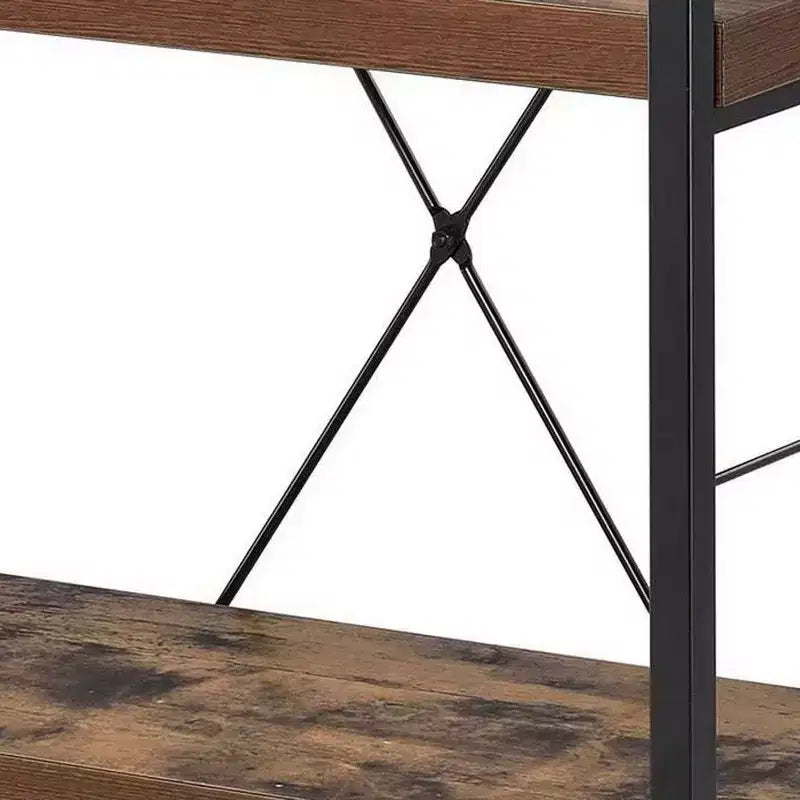 Royal Hampton 4 Tiered Metal Framed Wooden Bookshelf, Weathered Oak Brown and Black