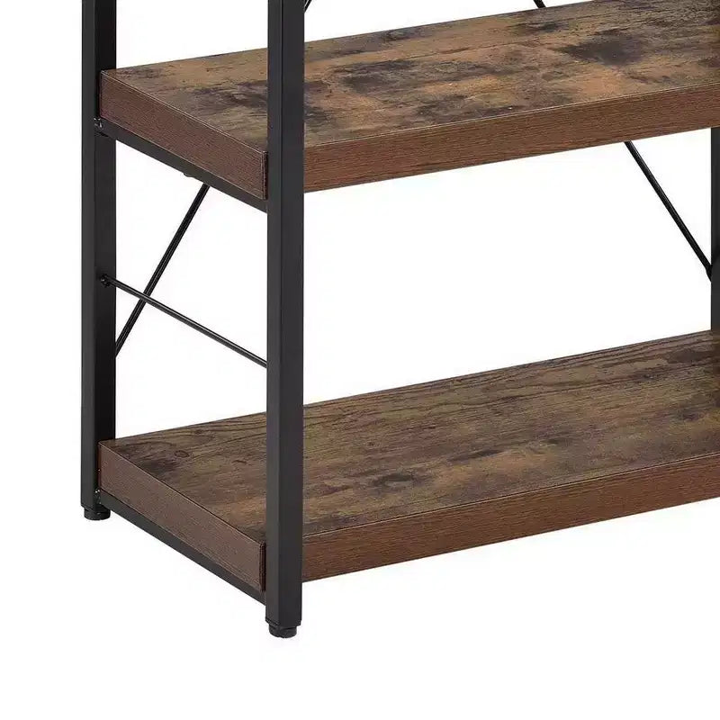 Royal Hampton 4 Tiered Metal Framed Wooden Bookshelf, Weathered Oak Brown and Black