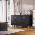 Modern Sideboard with Fluted 8 Deep Drawers & Metal Legs, Wooden Dresser Organizer, Side Table for Bedroom Living Room Hallway Kids Room