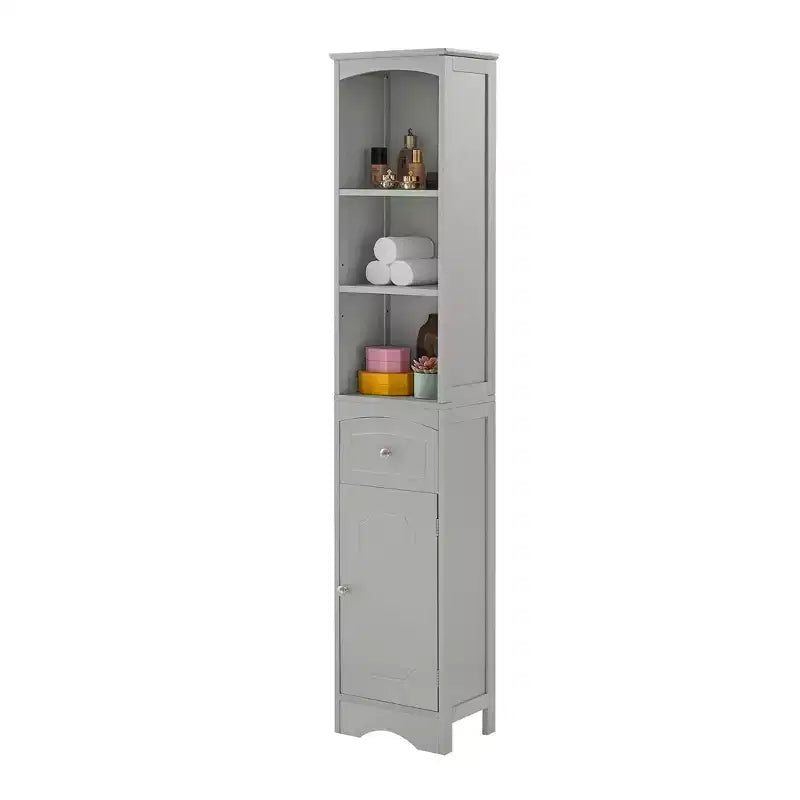 MAYEERTY Tall Bathroom Cabinet Freestanding Storage Drawer MDF Adjustable Shelf White