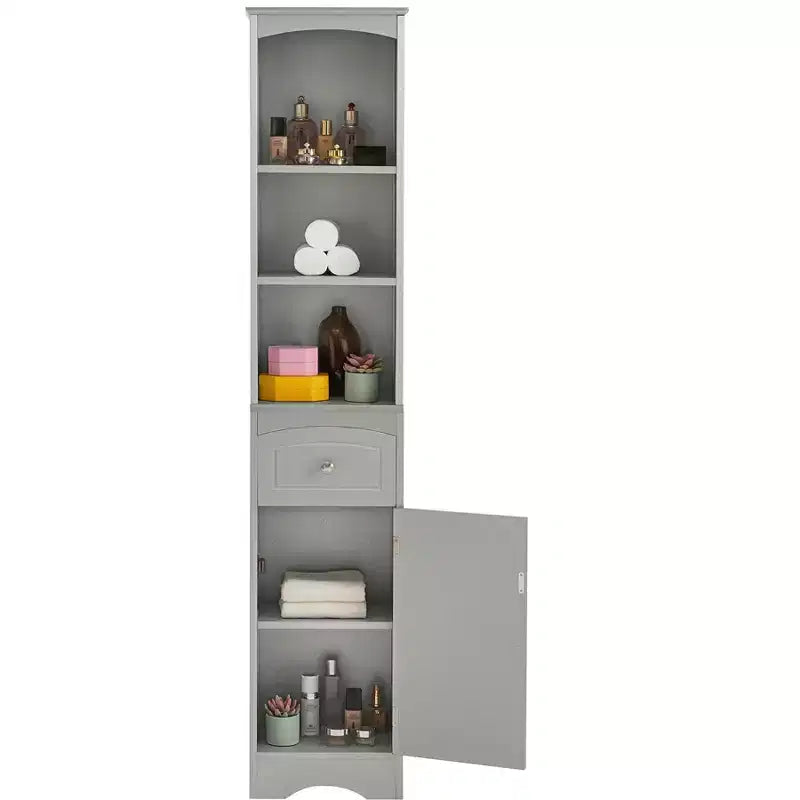 MAYEERTY Tall Bathroom Cabinet Freestanding Storage Drawer MDF Adjustable Shelf White
