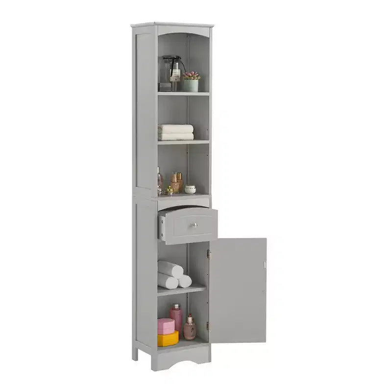 MAYEERTY Tall Bathroom Cabinet Freestanding Storage Drawer MDF Adjustable Shelf White