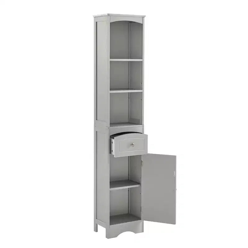 MAYEERTY Tall Bathroom Cabinet Freestanding Storage Drawer MDF Adjustable Shelf White