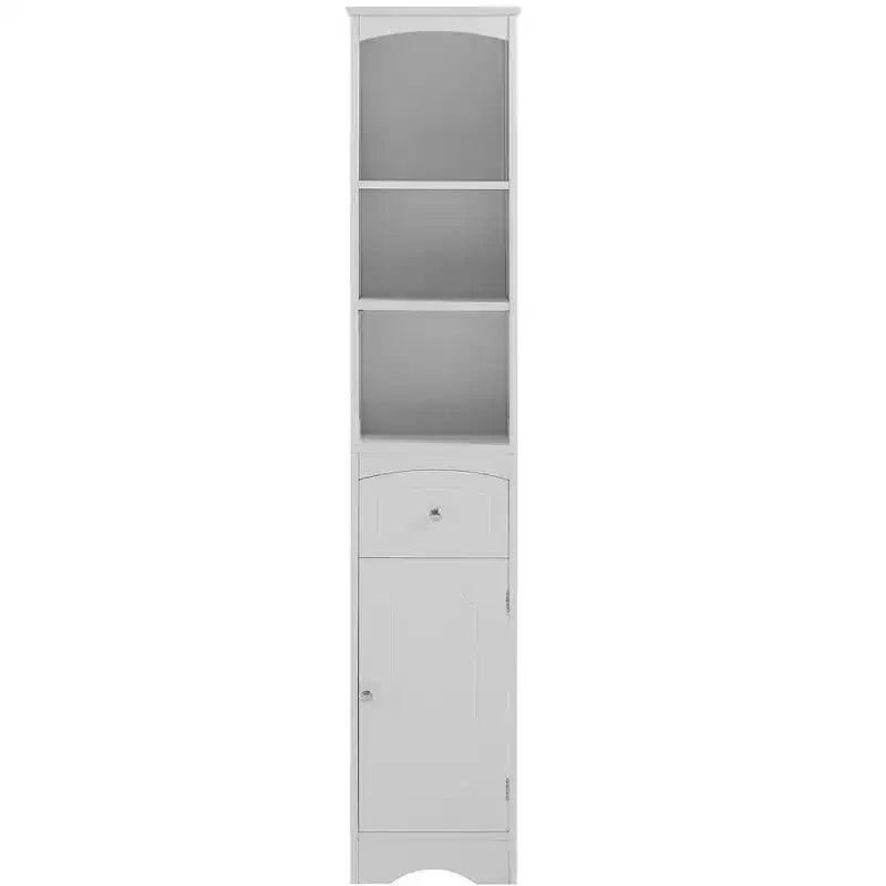 MAYEERTY Tall Bathroom Cabinet Freestanding Storage Drawer MDF Adjustable Shelf White