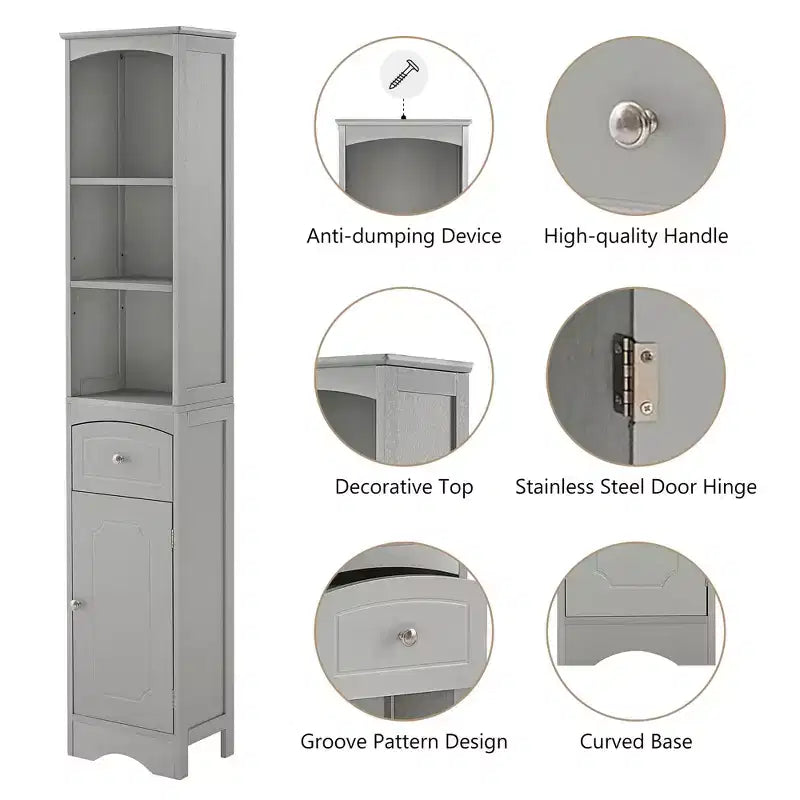 MAYEERTY Tall Bathroom Cabinet Freestanding Storage Drawer MDF Adjustable Shelf White