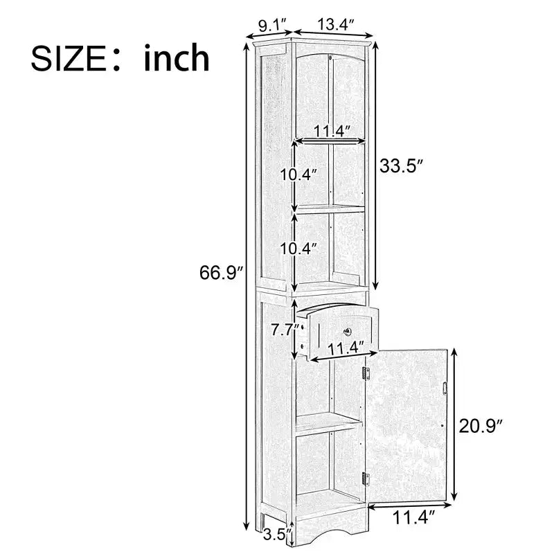 MAYEERTY Tall Bathroom Cabinet Freestanding Storage Drawer MDF Adjustable Shelf White