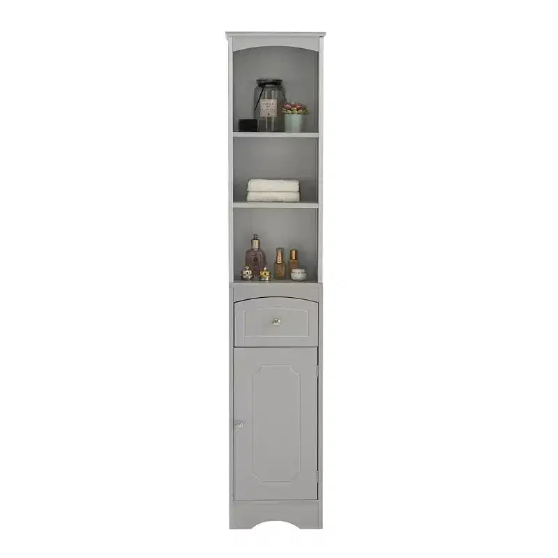 MAYEERTY Tall Bathroom Cabinet Freestanding Storage Drawer MDF Adjustable Shelf White