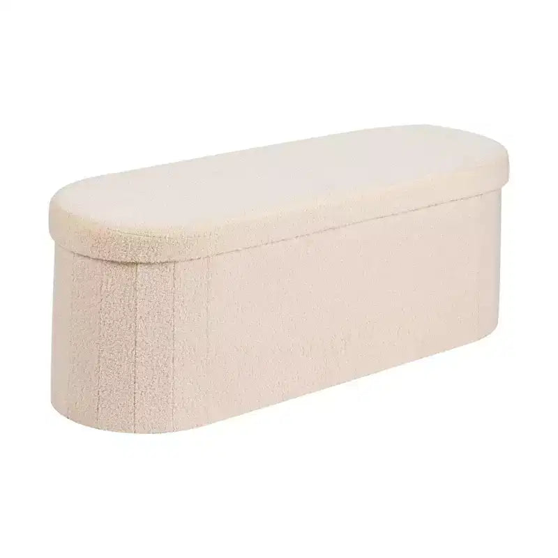 Foldable Oval Storage Ottoman Bench with Teddy Fleece Upholstery and 660 lbs Capacity