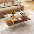 Costway 2-Tier Glass Coffee Table w/ Tampered Glass Tabletop & Open Storage Shelf