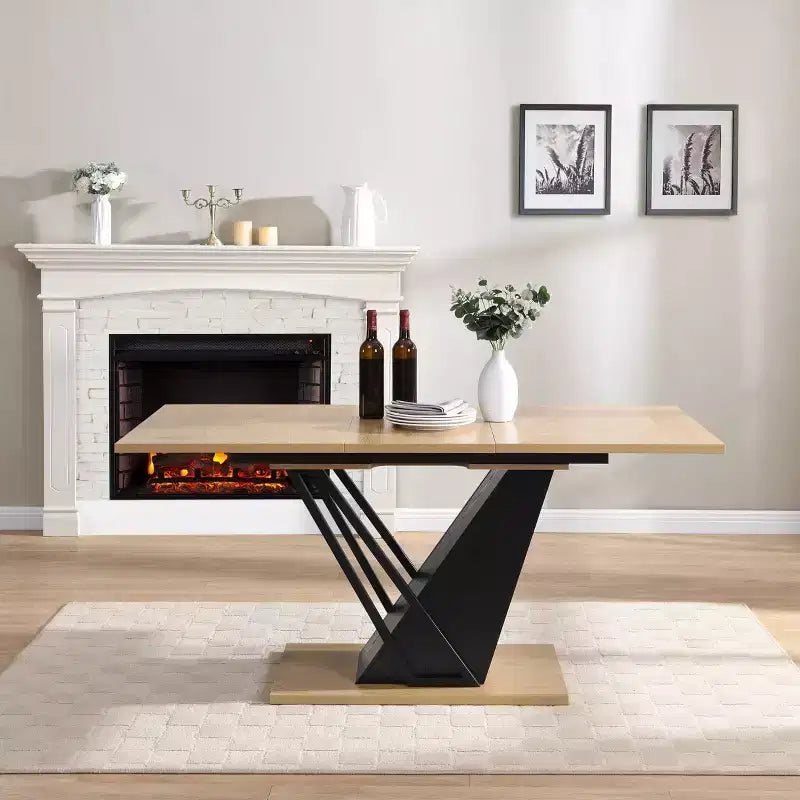GDFStudio Elin Modern Rectangular Extendable Dining Table with Metal Frame and Wooden Tabletop