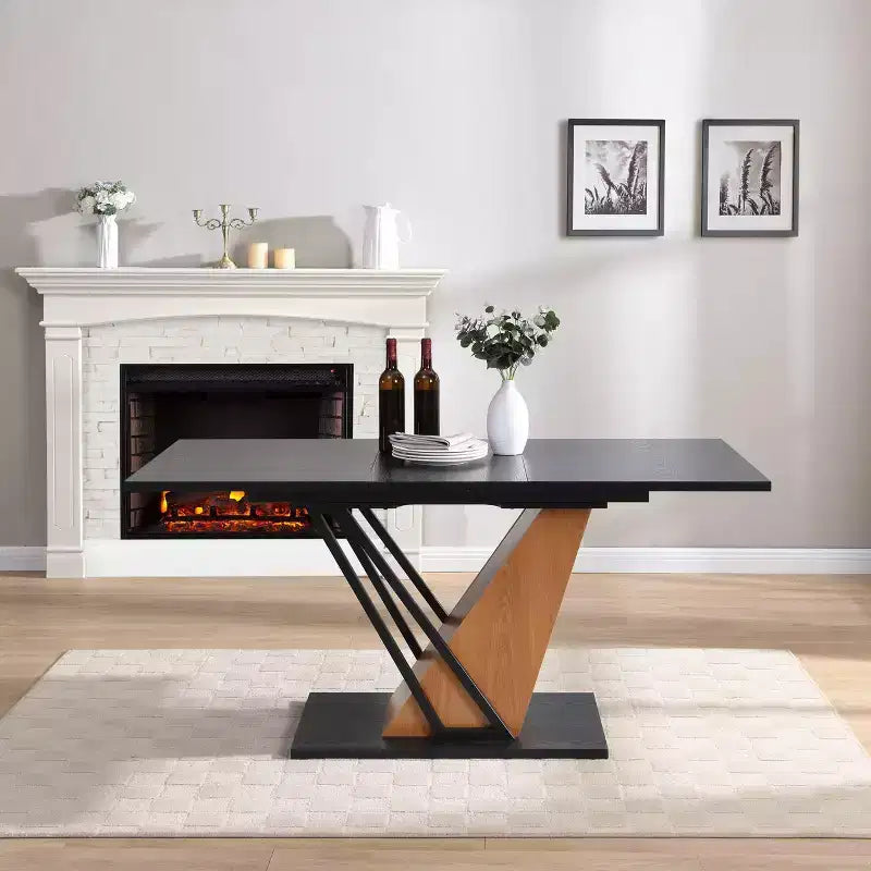 GDFStudio Elin Modern Rectangular Extendable Dining Table with Metal Frame and Wooden Tabletop