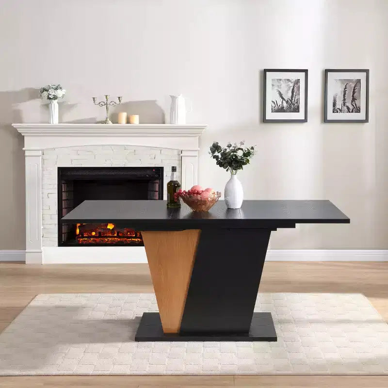 GDFStudio Elin Modern Rectangular Extendable Dining Table with Metal Frame and Wooden Tabletop
