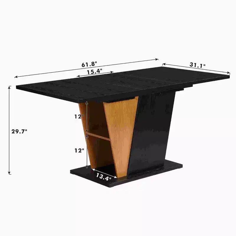 GDFStudio Elin Modern Rectangular Extendable Dining Table with Metal Frame and Wooden Tabletop