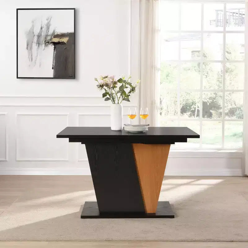 GDFStudio Elin Modern Rectangular Extendable Dining Table with Metal Frame and Wooden Tabletop
