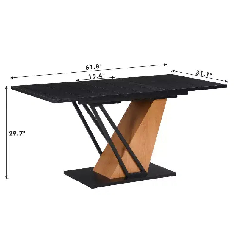 GDFStudio Elin Modern Rectangular Extendable Dining Table with Metal Frame and Wooden Tabletop