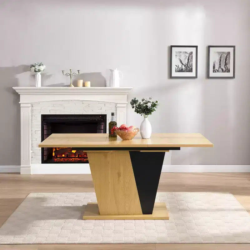 GDFStudio Elin Modern Rectangular Extendable Dining Table with Metal Frame and Wooden Tabletop