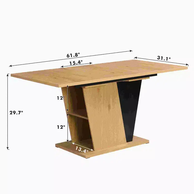 GDFStudio Elin Modern Rectangular Extendable Dining Table with Metal Frame and Wooden Tabletop