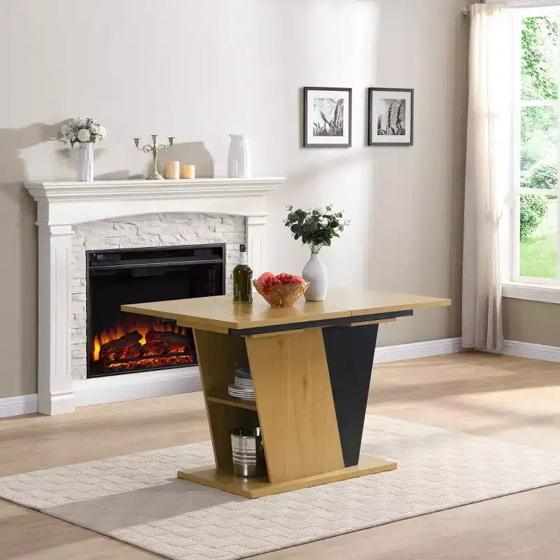 GDFStudio Elin Modern Rectangular Extendable Dining Table with Metal Frame and Wooden Tabletop