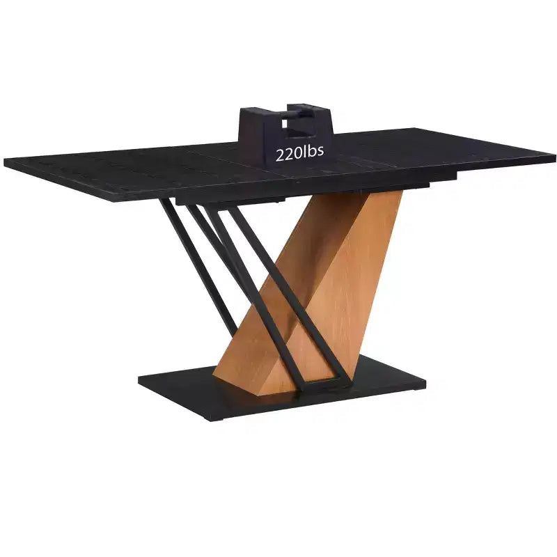 GDFStudio Elin Modern Rectangular Extendable Dining Table with Metal Frame and Wooden Tabletop