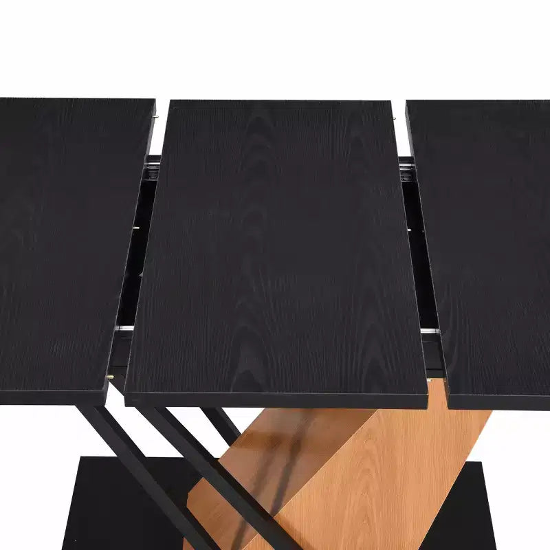 GDFStudio Elin Modern Rectangular Extendable Dining Table with Metal Frame and Wooden Tabletop