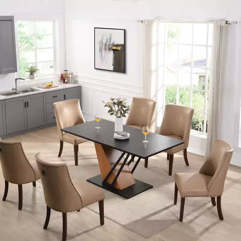 GDFStudio Elin Modern Rectangular Extendable Dining Table with Metal Frame and Wooden Tabletop
