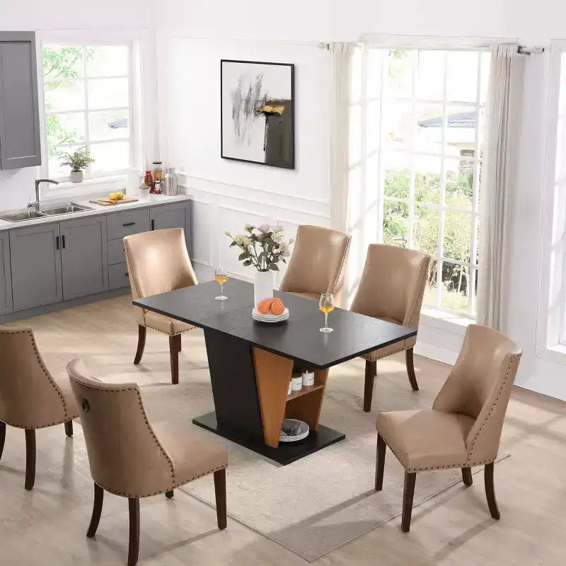 GDFStudio Elin Modern Rectangular Extendable Dining Table with Metal Frame and Wooden Tabletop