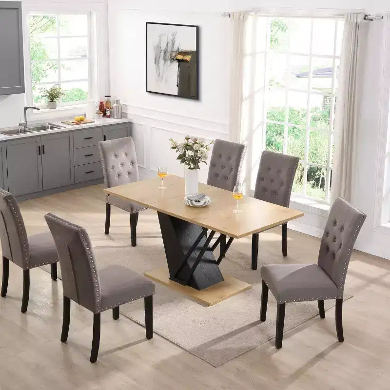 GDFStudio Elin Modern Rectangular Extendable Dining Table with Metal Frame and Wooden Tabletop