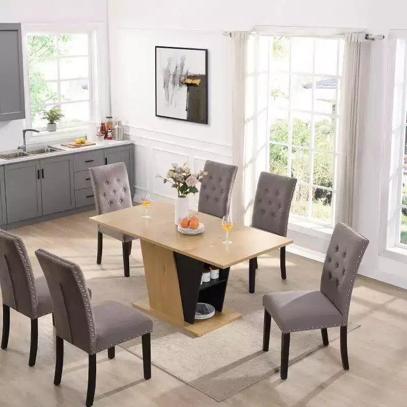 GDFStudio Elin Modern Rectangular Extendable Dining Table with Metal Frame and Wooden Tabletop