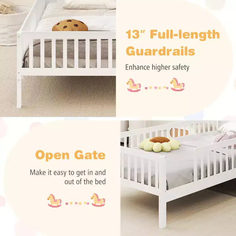 Costway Twin Size Kids Bed Solid Wood Platform Bed w/ Under-bed Storage & Storage Cube