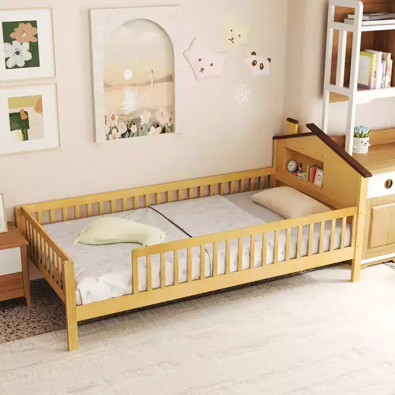 Costway Twin Size Kids Bed Solid Wood Platform Bed w/ Under-bed Storage & Storage Cube