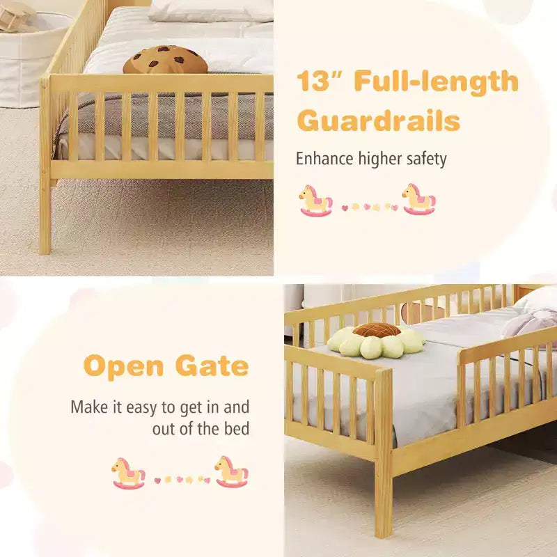 Costway Twin Size Kids Bed Solid Wood Platform Bed w/ Under-bed Storage & Storage Cube