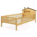 Costway Twin Size Kids Bed Solid Wood Platform Bed w/ Under-bed Storage & Storage Cube