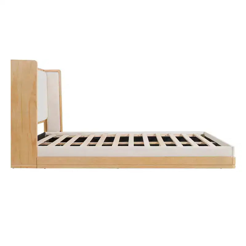 Queen/King Size Upholstered Platform Bed Frame with Headboard, Beige&Natural - ModernLuxe