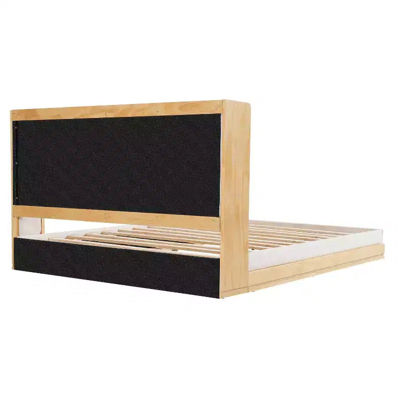 Queen/King Size Upholstered Platform Bed Frame with Headboard, Beige&Natural - ModernLuxe
