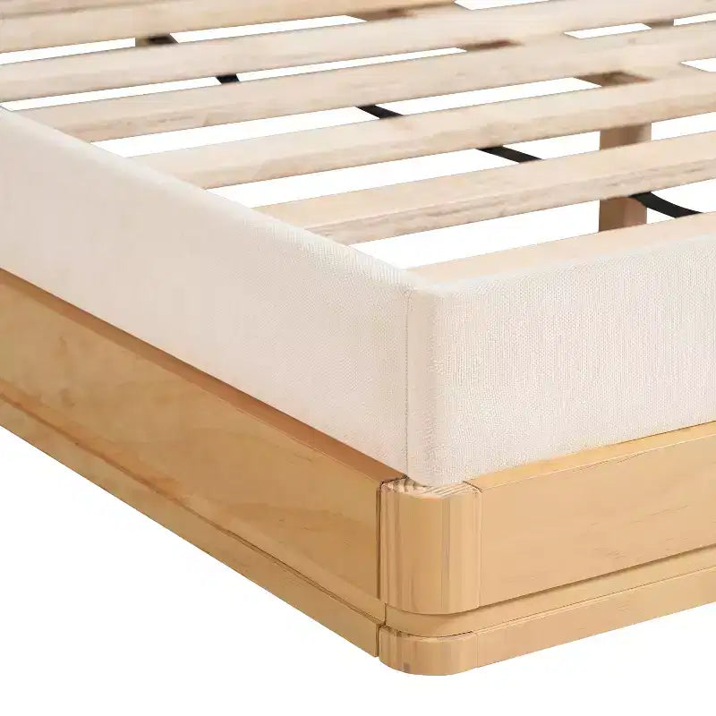 Queen/King Size Upholstered Platform Bed Frame with Headboard, Beige&Natural - ModernLuxe
