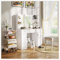 Okak Makeup Vanity with 3 Mode Adujustable Mirror, Vanity Desk with 3 Drawers and 2 Cabinet Doors, Makeup Table for Bedroom, Living Room, White