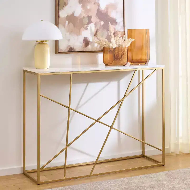 Lumen Marble Console Table - CNS3702A - White Marble/Gold - Safavieh