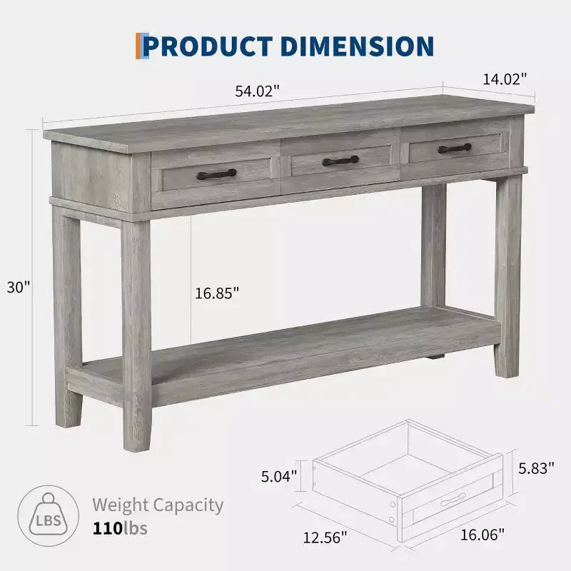 Entryway Table, Console Table with 3 Storage Drawers, 3 Tier Farmhouse Wooden Sofa Table, Hallway Tables for Entryway, Living Room