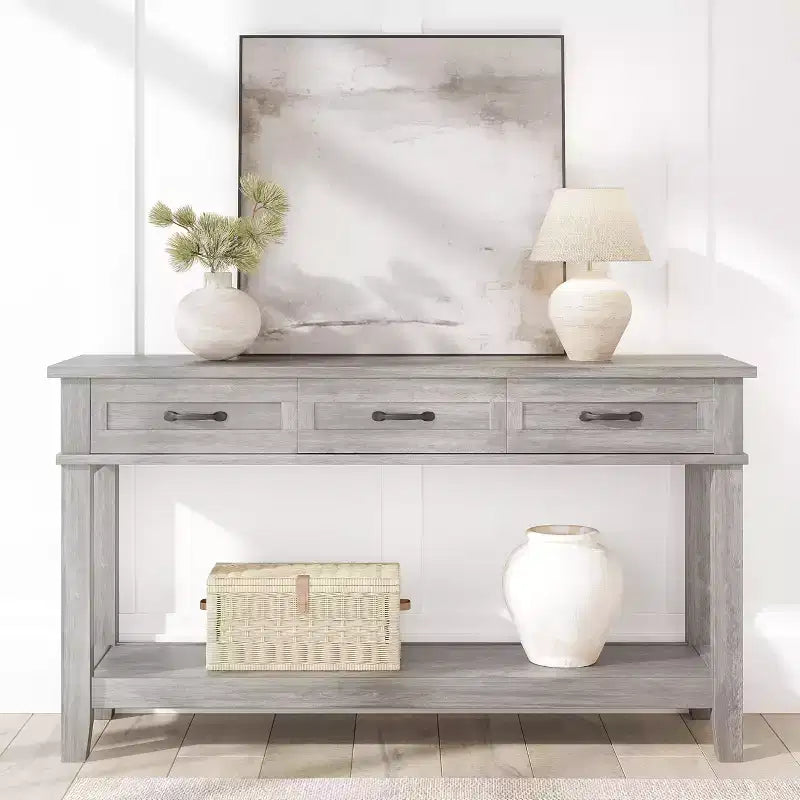 Entryway Table, Console Table with 3 Storage Drawers, 3 Tier Farmhouse Wooden Sofa Table, Hallway Tables for Entryway, Living Room