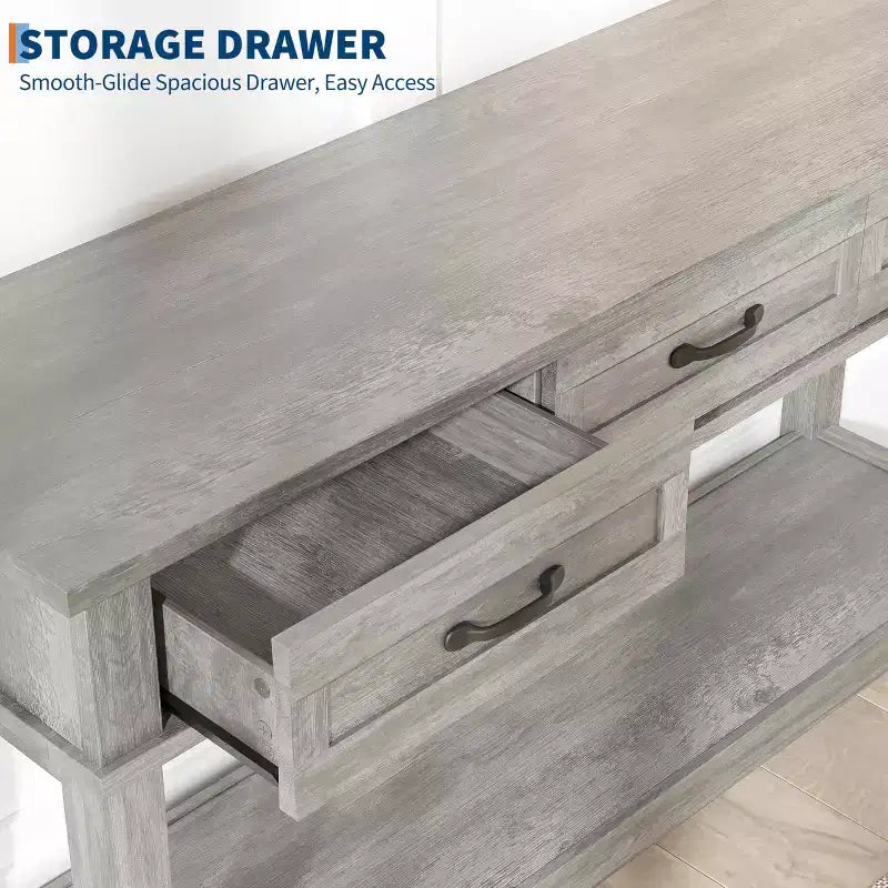 Entryway Table, Console Table with 3 Storage Drawers, 3 Tier Farmhouse Wooden Sofa Table, Hallway Tables for Entryway, Living Room