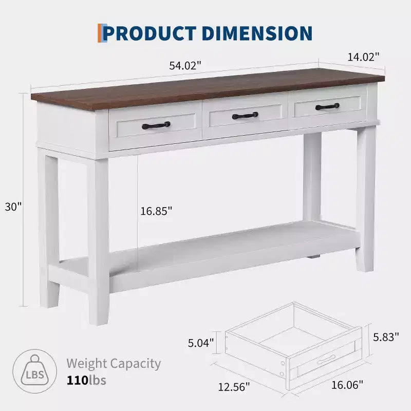 Entryway Table, Console Table with 3 Storage Drawers, 3 Tier Farmhouse Wooden Sofa Table, Hallway Tables for Entryway, Living Room