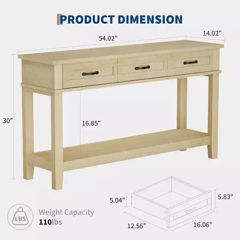 Entryway Table, Console Table with 3 Storage Drawers, 3 Tier Farmhouse Wooden Sofa Table, Hallway Tables for Entryway, Living Room